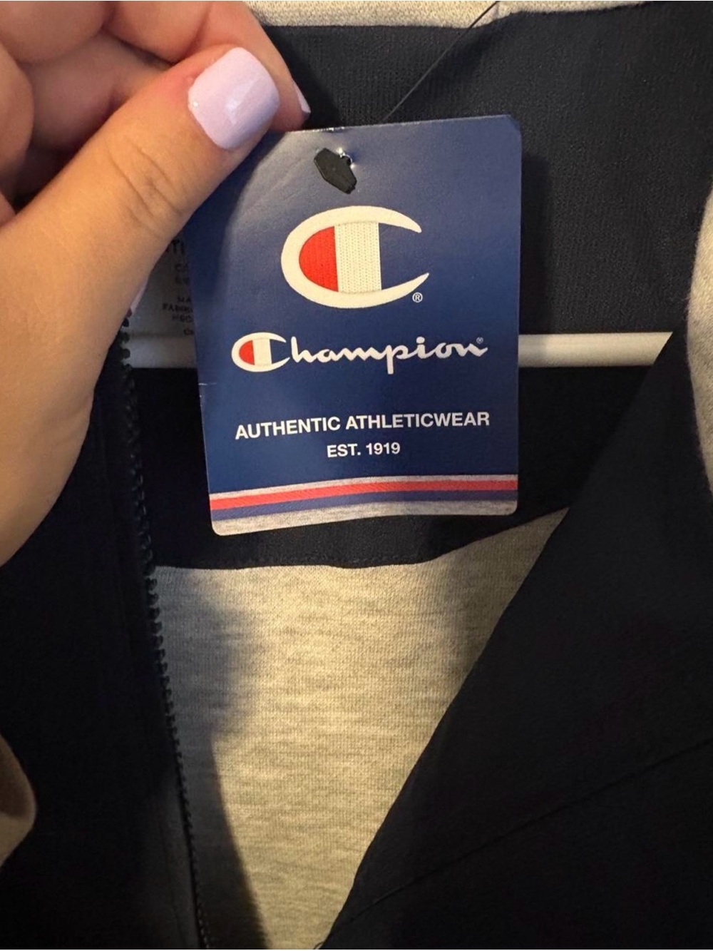 Champion Navy Hooded Windbreaker with Utah State Patch - Picture 3 of 8